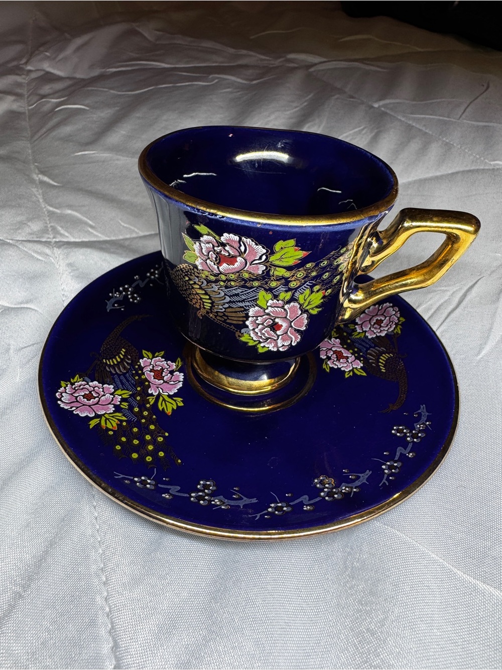 Oesen Seramik‎ Cobalt Blue Porcelain Demitasse Cup & Saucer with Gold Handle
